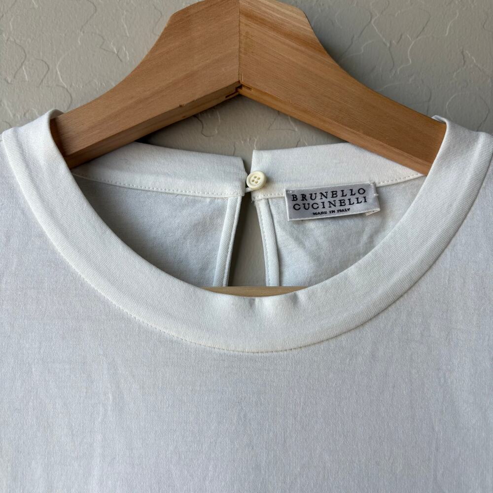 Brunello Cucinelli White Stripe Patterned‎ Crewneck Short Sleeve T-Shirt Size M - Picture 5 of 7